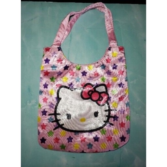 Sanrio Hello Kitty Mini Tote Bag Sequin Pink Satin Cute Japan 2011 FAB EUC - Picture 1 of 7